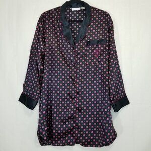 Victoria Secret gold label button down sleep dress pajama top black size M geo